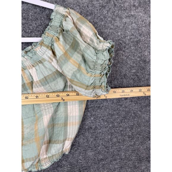 American Eagle Green Plaid Cotton Off Shoulder Puff Sleeve Crop Top Size S/P/CH - Picture 6 of 13